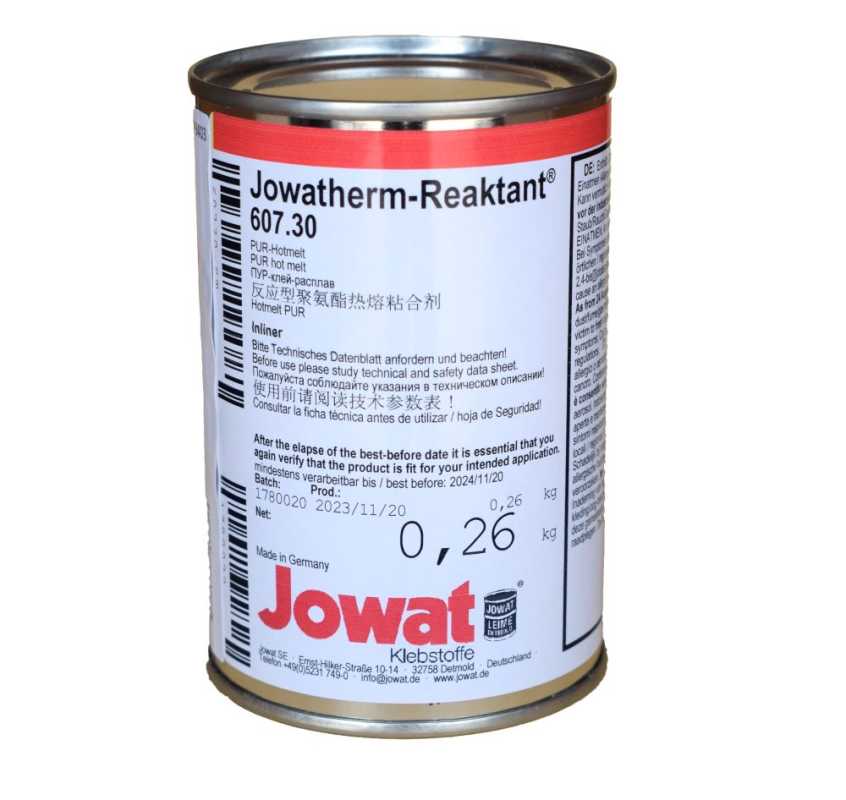 JOWAT Jowatherm-Reaktant 607.30 PUR-Hotmelt, 260 gr. HOLZ-HER-Patrone, ungefüllt, transparent